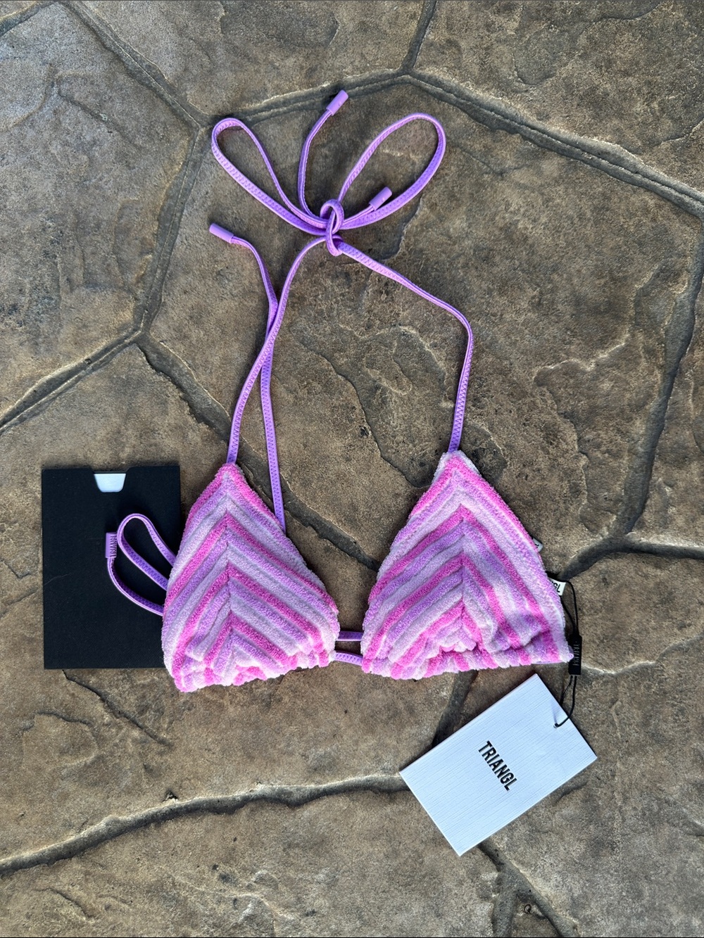 triangl swimwear Lavender Pink Striped Triangle Bikini Top
